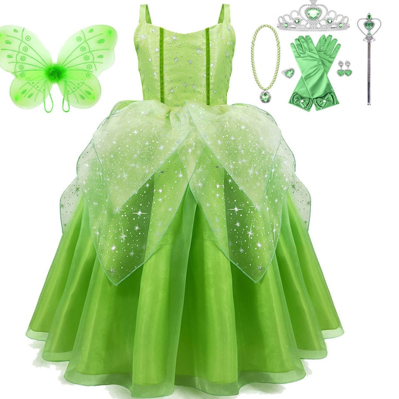 Girl Flower Fairy Tinker Bell klä upp barn Princess Girl Cosplay med Wings Halloween kostymfestklänning