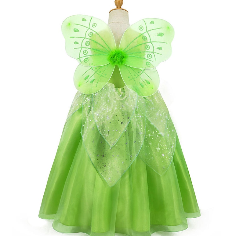 Girl Flower Fairy Tinker Bell klä upp barn Princess Girl Cosplay med Wings Halloween kostymfestklänning