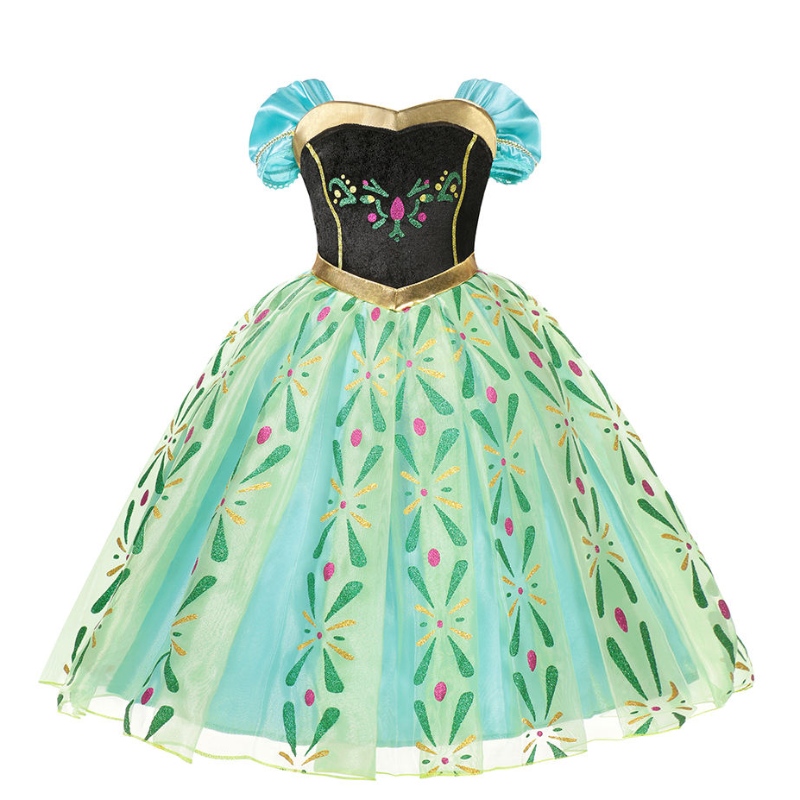 Anna Princess Dress for Girls Classic Floral Short Mesh Prom Gown Kids Halloween Cosplay Snow Queen Party Costumes