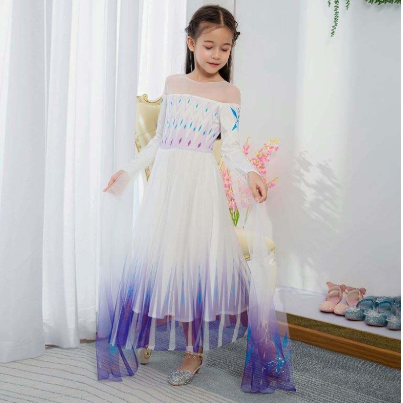 Baige New Design Girls Anna White Dress Cosplay Party Dress Up Princess Elsa Movie Children kläder