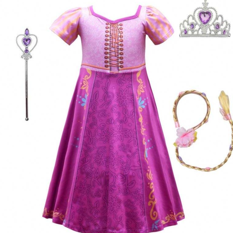 Ny stil rapunzel flickor lång klänning cosplay kostym is prinsessan tecknad kjol för fest 3753