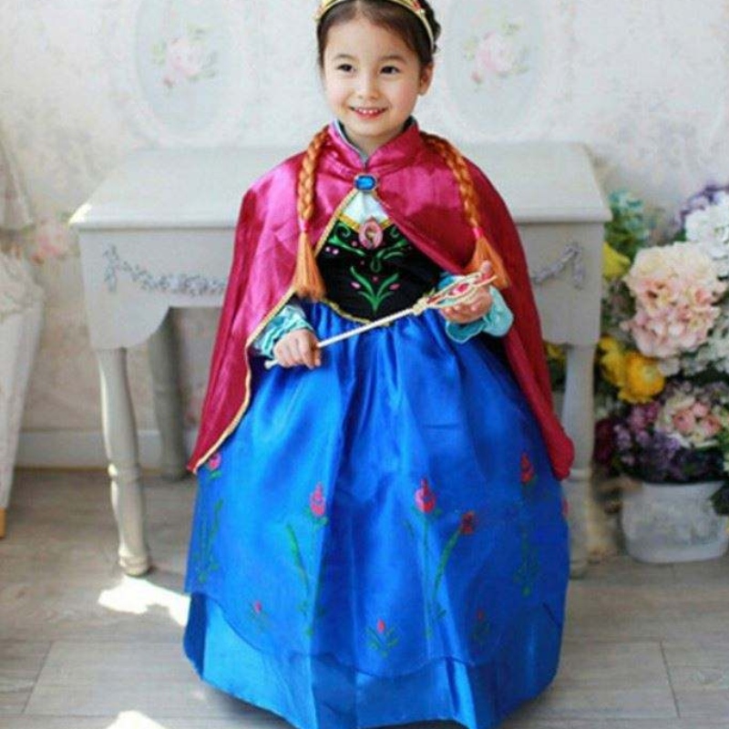 Baige New Kids Fancy Dress Costumes Elsa Anna Long Puffy Halloween Party Dress med Cape BXDCPF