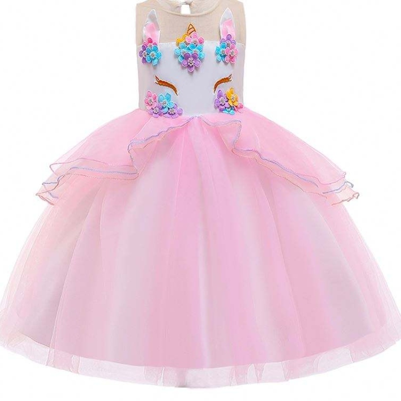 Partihandel baby trasa barn unicorn ball klänning frock design flicka party klänningar djs006