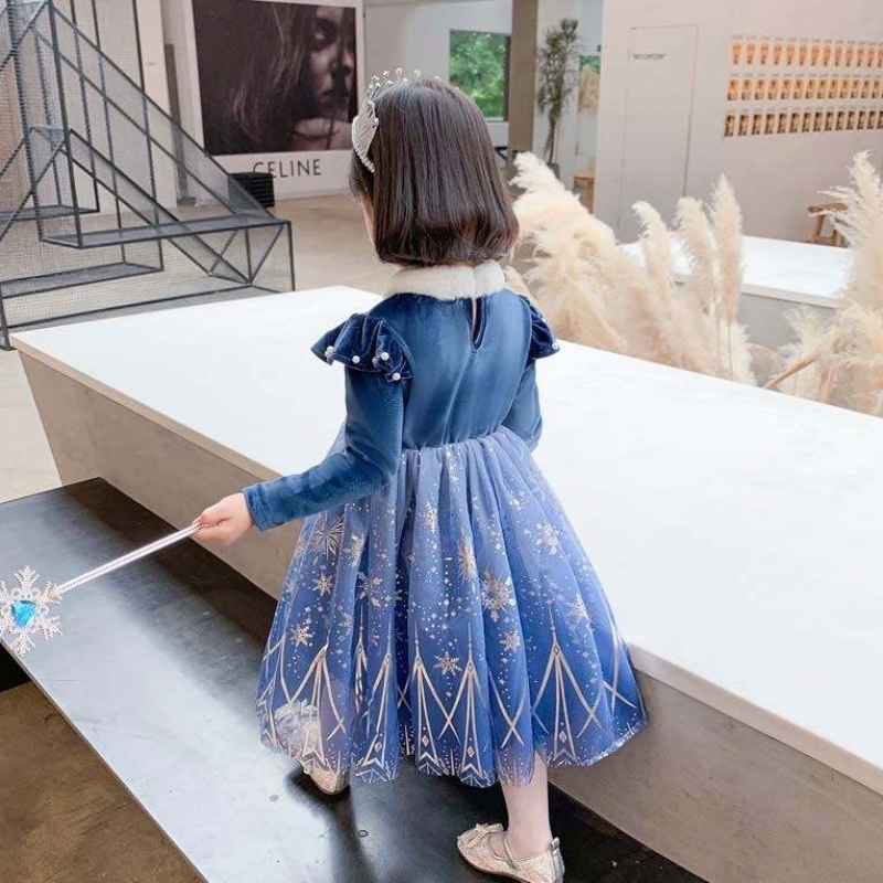 Presentidéer Långt släpande spetsbling sequined split hem ana elsa klänning hcgd-033