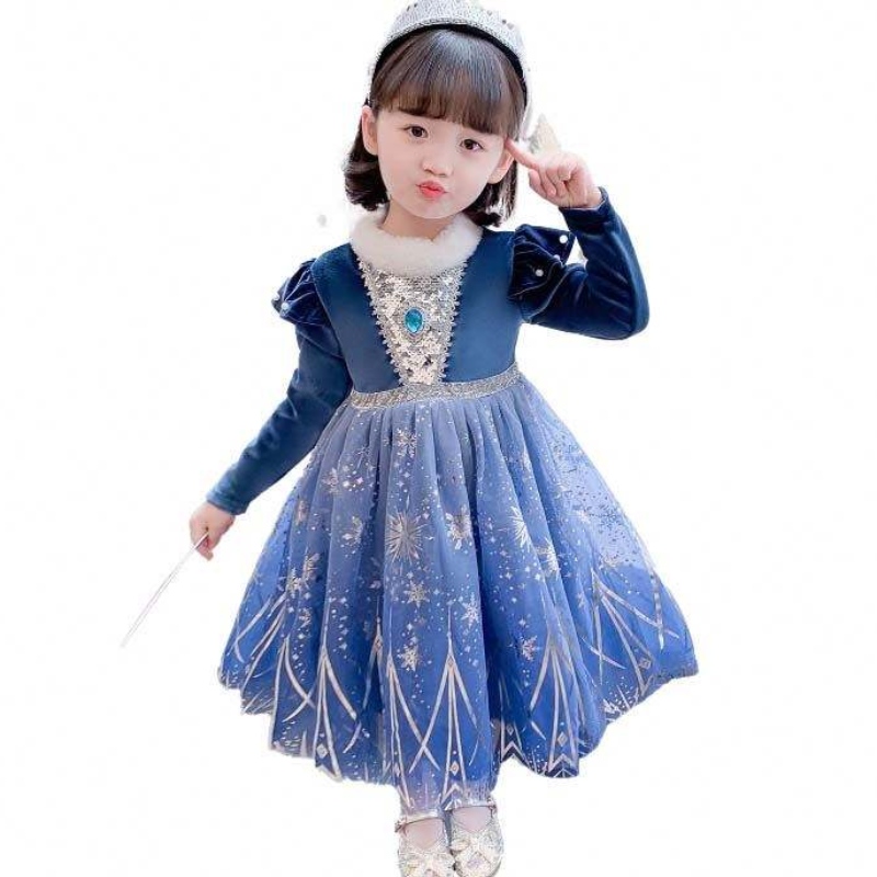 Presentidéer Långt släpande spetsbling sequined split hem ana elsa klänning hcgd-033