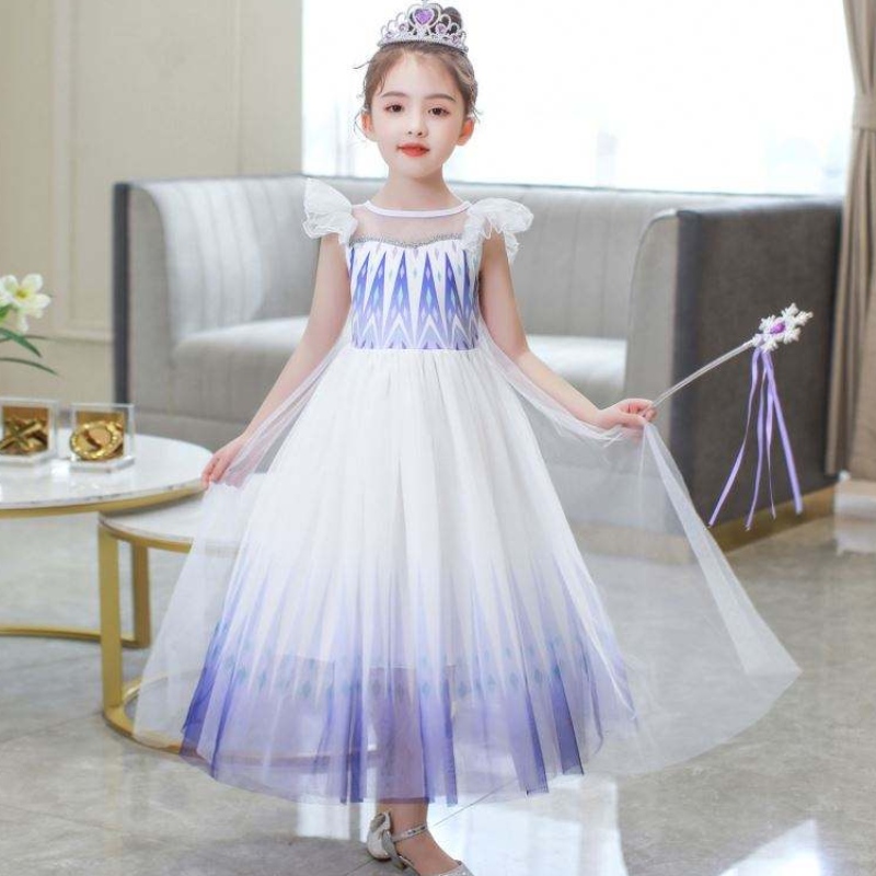 Partihandel 3-10 år Prinsessan Snow Queen Elsa Queen Dress med tillbehör Krona flätan Wand HCGD-029