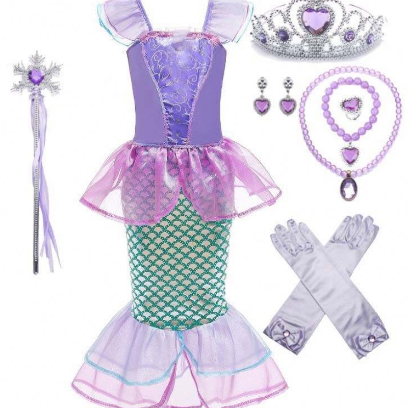 2021 Barnkläder Summer Little Girls Mermaid Costume Princess Dresses 3-10 Years Old Kids Mermaid Printed Dress DGHC-028