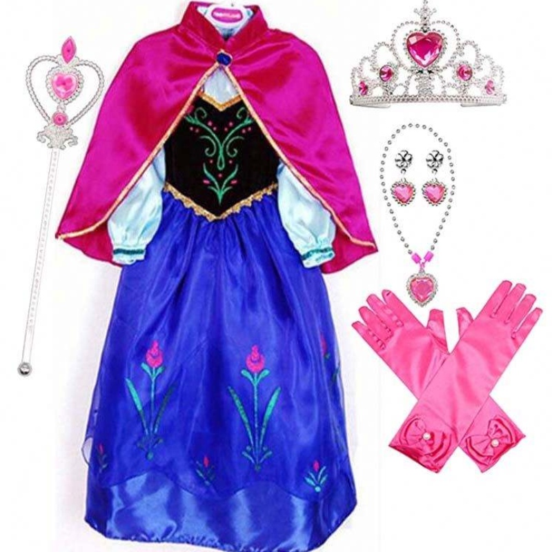 2022 Bästsäljande artikel Anna Snow Queen Print Birthday Princess Dress Princess Dresses Elsa Cosplay HCGD-004