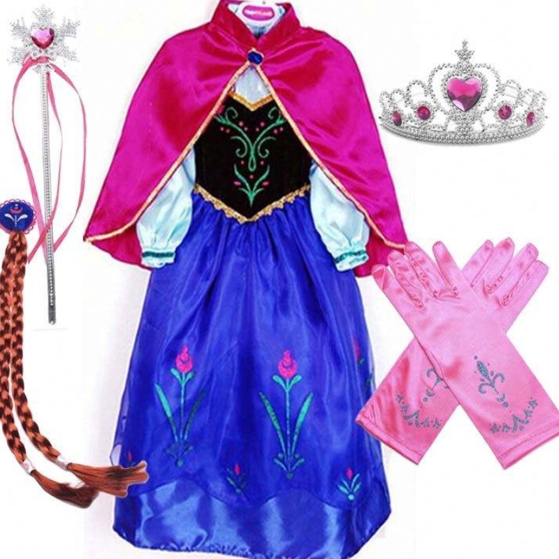2022 Bästsäljande artikel Anna Snow Queen Print Birthday Princess Dress Princess Dresses Elsa Cosplay HCGD-004