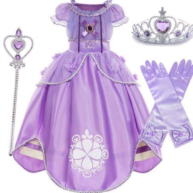 Halloween Party Dress Up Puff Sleeve Floral Tulle Ball Gown Princess Sofia Den första klänningen för Baby Girls HCRS-00