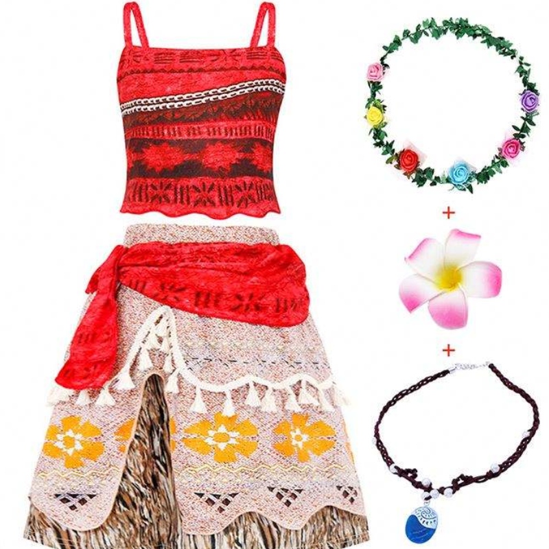 Halloween cosplay kostym kjol set kostym moana klänning flickor med halsband med pannband DGHC-015