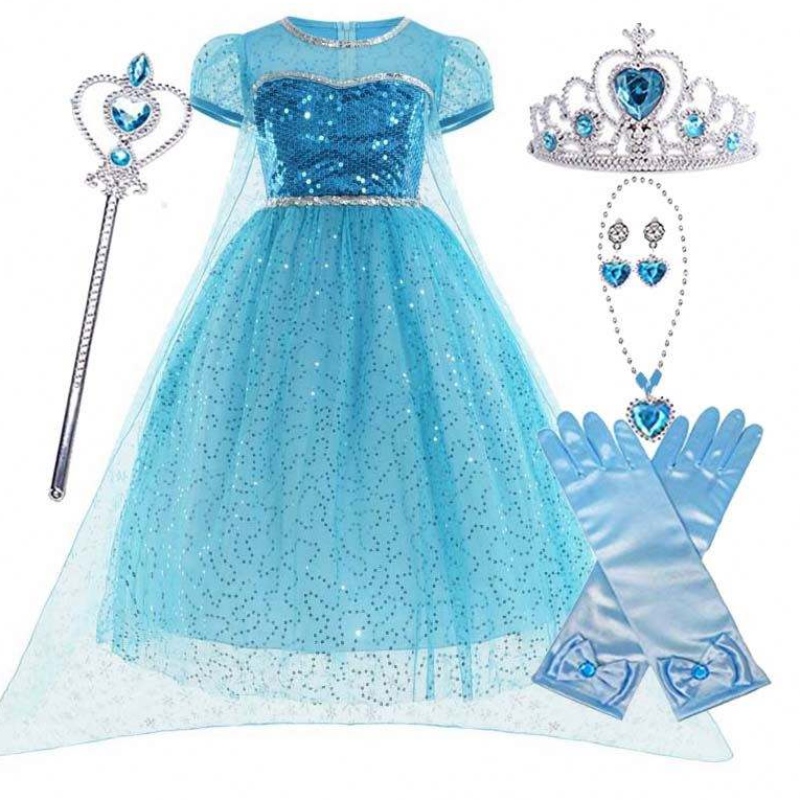 Little Princess alla i en uppsättning Crown Wand Gloves Halloween Elsa Cosplay Costume med tillbehör HCGD-026
