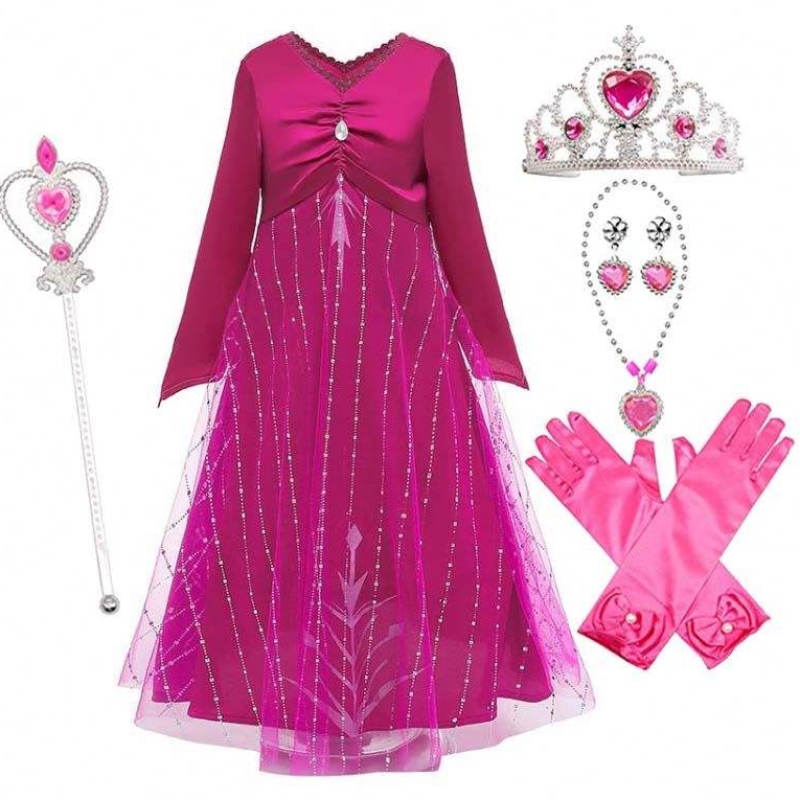 Anna Cosplay Party Vestidos Girl Clothing Red Elsa Costume Princess Elsa Dress för 3-10Y HCGD-034