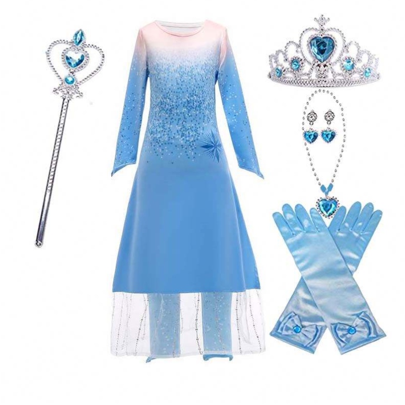 Barnflickor Little Princess Fancy Dress Up Cosplay Costume Elsa Coronation Dress Cosplay HCGD-020