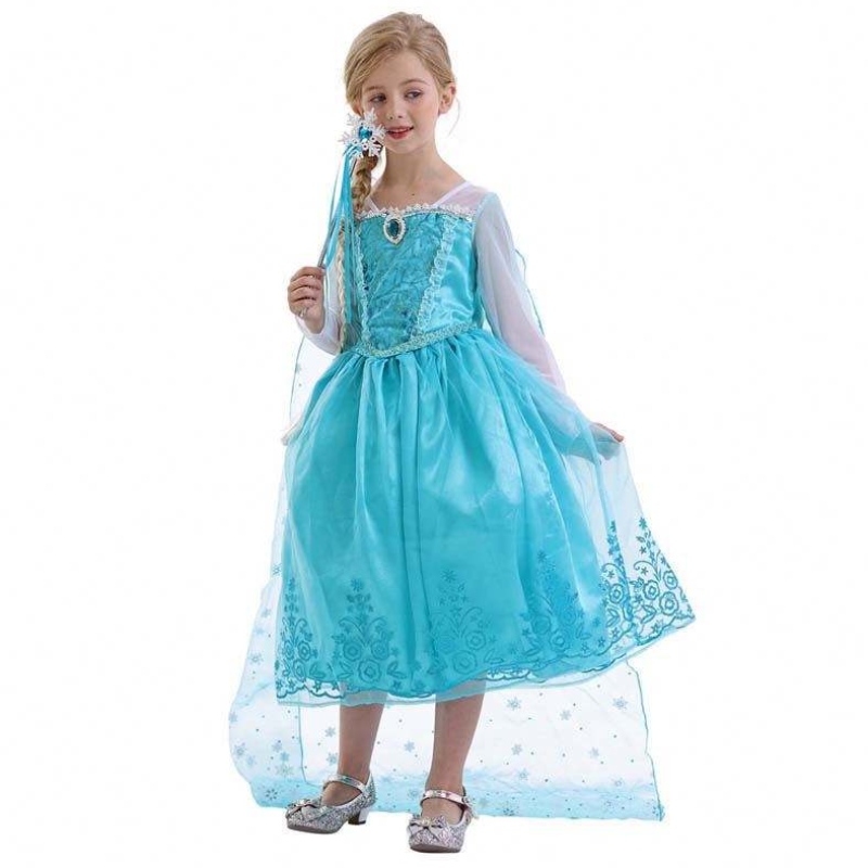 Barn födelsedagstävling cosplay 2-10y paljett blå långärmad hallowen prinsessan elsa klänning cosplay hcgd-039