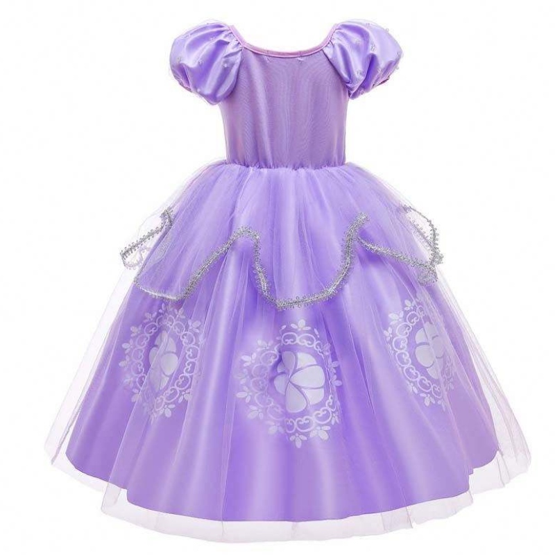 Fancy Party Purple Kids Puff Sleeve Princess Sofia Halloween kostym med tillbehör HCRS-005