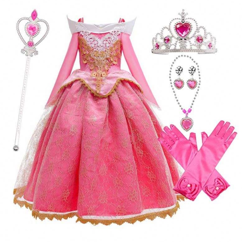 Flicka prinsessan klä upp sovande skönhet rosa prinsessan dräkt för 3-10 år HCSP-001