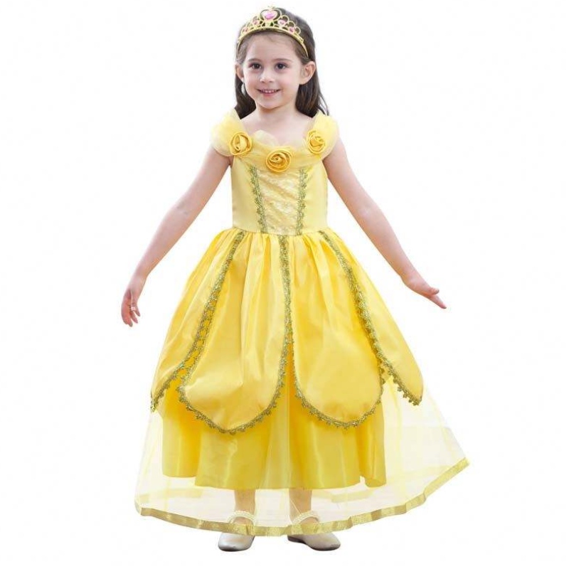 2022 Nya ankomster Little Kid Ball Gown Halloween Party Cosplay Girls Princess Belle Beauty Costume HCBL-004