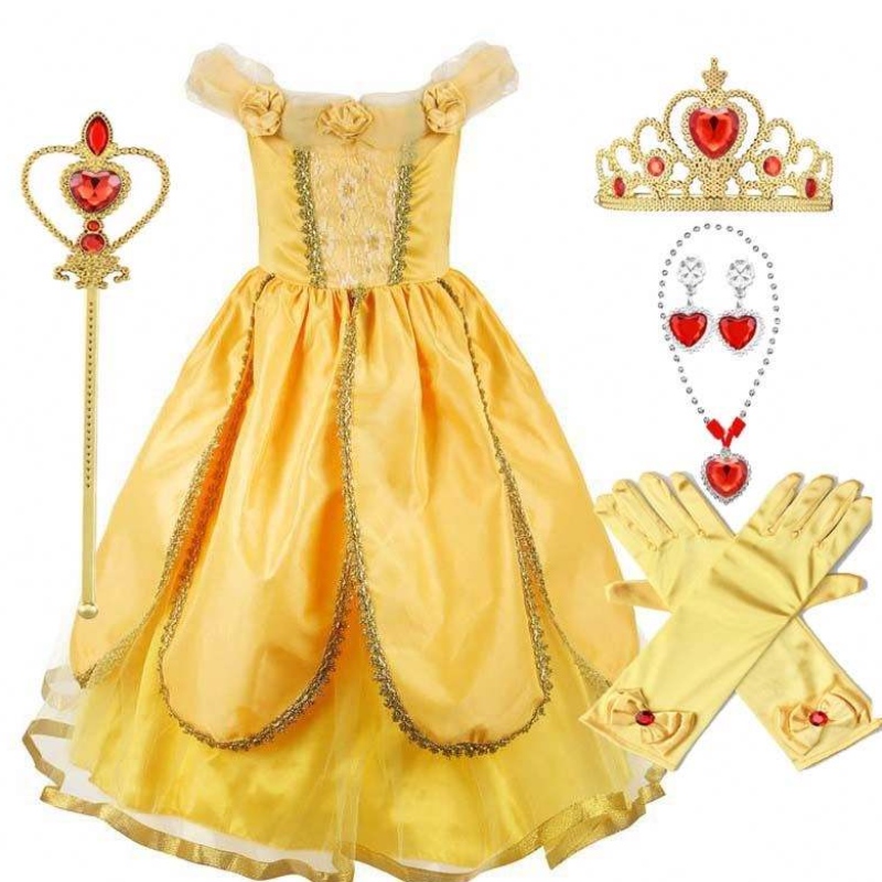 2022 Nya ankomster Little Kid Ball Gown Halloween Party Cosplay Girls Princess Belle Beauty Costume HCBL-004