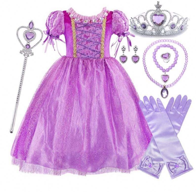 Gadgets 2022 Little Girls Purple Color Rapunzel Princess Dress with Accessories HCRS-006