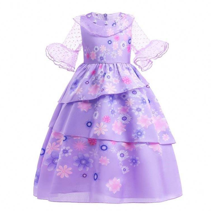 Fabriksdirektleverans Ny Carnival Kids Party Cosplay Costume Isabella Purple Encanto Dress for Kids HCIS-001