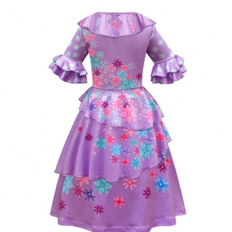 Ny produkt 2022 Kids Girls Mirabel Madrigal Cosplay Outfit Dress Up Encanto Isabela Dress with Bag Wig HCIS-006