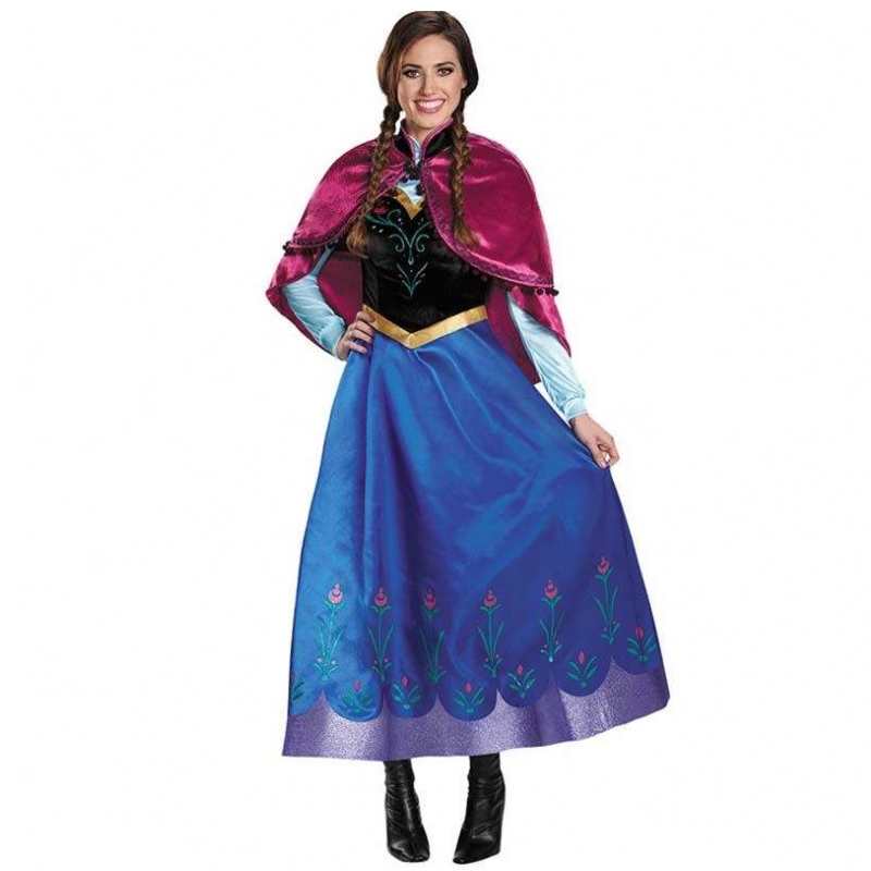 Bästsäljare 2022 Vuxen Elsa Anna Cosplay Woman Halloween Costume Princess Dress Adult Anna Costume With Cloak HCGD-053