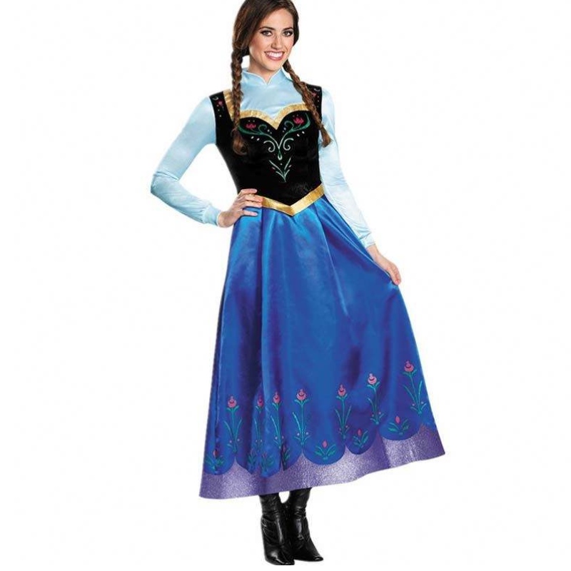 Bästsäljare 2022 Vuxen Elsa Anna Cosplay Woman Halloween Costume Princess Dress Adult Anna Costume With Cloak HCGD-053