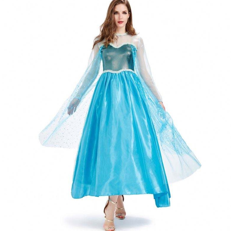 Novedades 2022 Halloween Cosplay Fancy Party Dress Up Blue Long Elsa Costume Adult HCGD-054