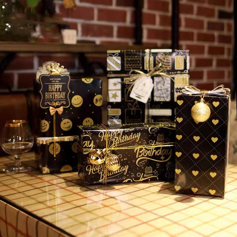 Inpackning av papper Tryckt vävnadspapper för Borthday Custom Logo Tryckt 60g/70g/80g/90g/100g Inslagspapper Presentpaket Multicolor Presentpapper Black Wrappning Paper