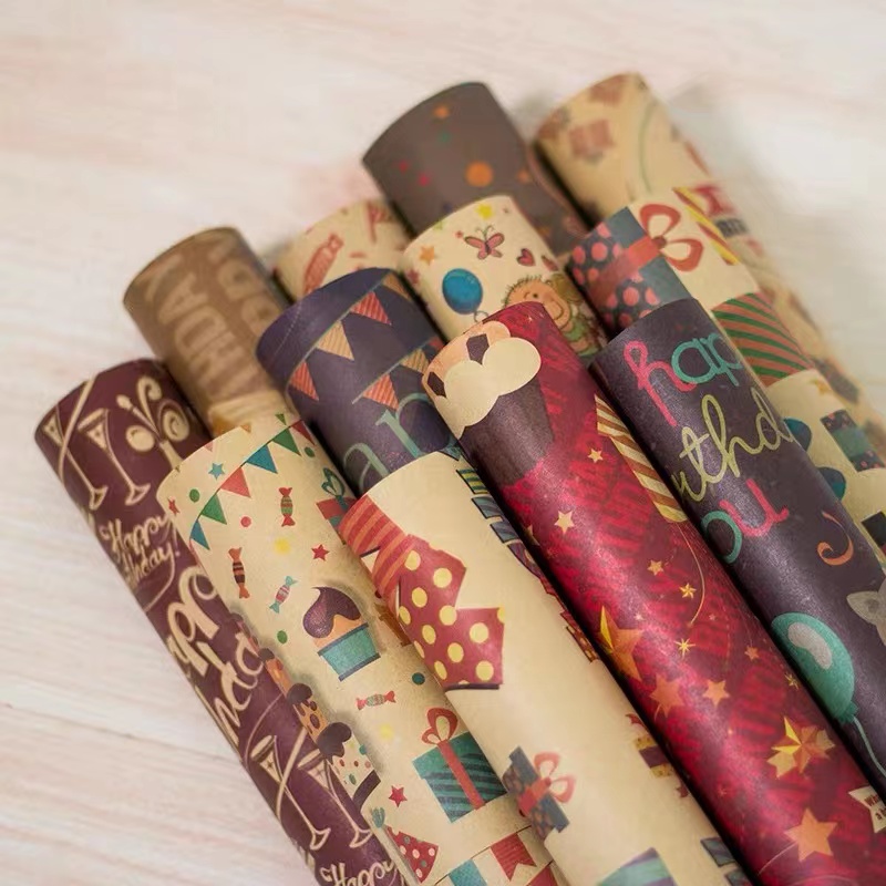 Inpackning av papper Tryckt vävnadspapper för födelsedag Custom LOGO Tryckt 60g/70g/80g/90g/100g inslagning pappers presentpaket multicolor presentpapper chirstmas inpackning papper Kraftpapper