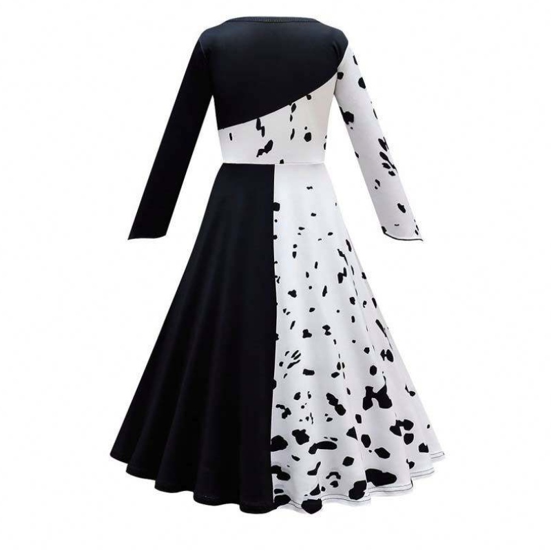 Halloween Cosplay Costume Girls Black White Roll Play Cruella Costume Full Set DGHC-141