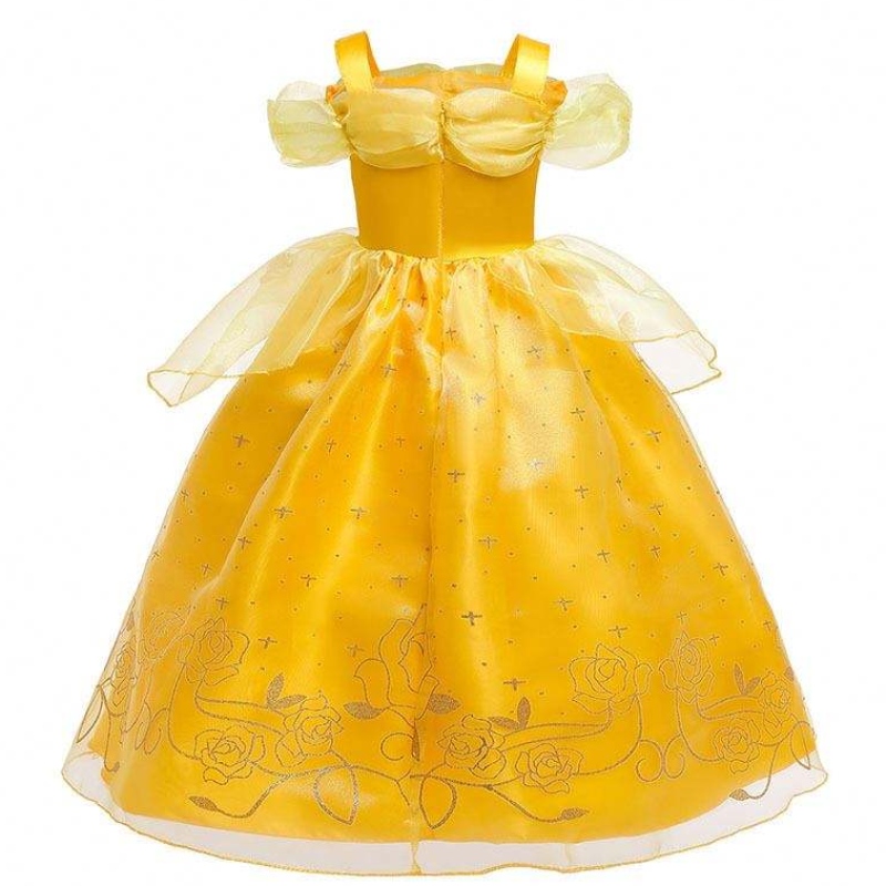 Halloween Julkläder Little Girl Yellow Layered Classic Children Belle Princess Dresses With Accessories HCBL-005