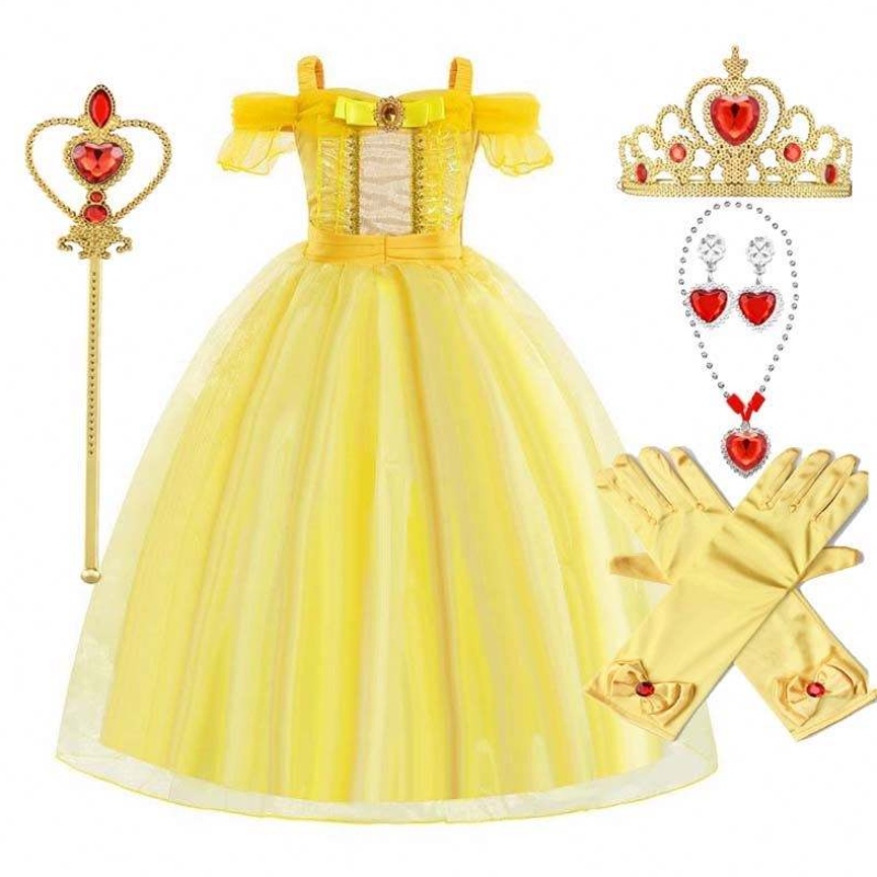 Halloween födelsedagsfest cosplay costume för barn prinsessa belle ballroom klänning hcbl-006