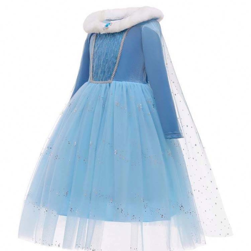 Halloween Cosplay Winter Warm Fancy Dress Up Elsa Dress Cosplay Costume With Cape HCGD-045