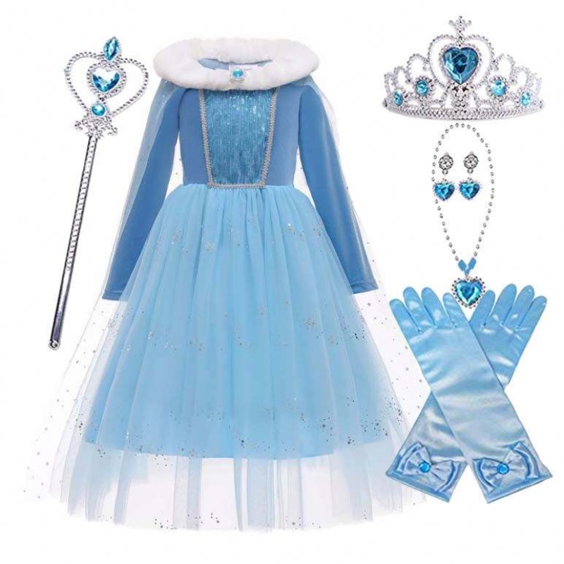 Halloween Cosplay Winter Warm Fancy Dress Up Elsa Dress Cosplay Costume With Cape HCGD-045