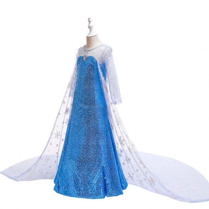 Barn kostym liten flicka blå klänning snö drottning cape prinsessan elsa klänning hcgd-047