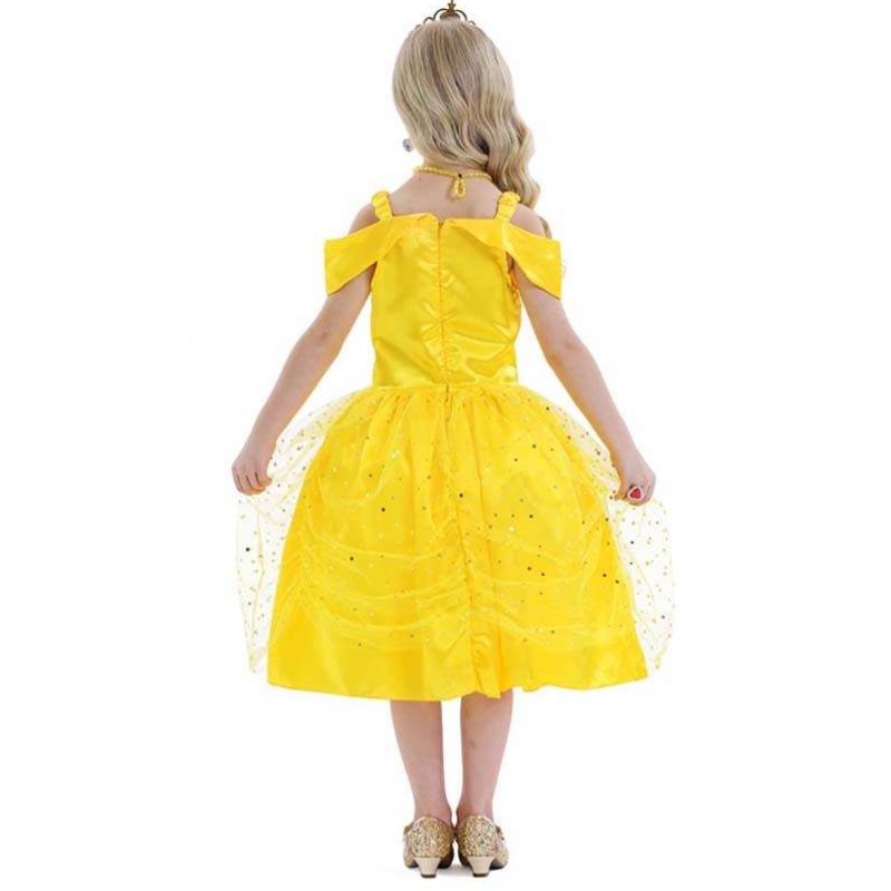 Fancy Halloween Xmas Birthday Party Carnival Yellow Ballgown Princess Dress Up Little Girl Belle Dresses HCBL-007