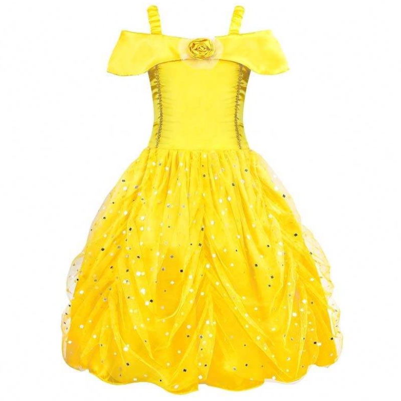 Fancy Halloween Xmas Birthday Party Carnival Yellow Ballgown Princess Dress Up Little Girl Belle Dresses HCBL-007