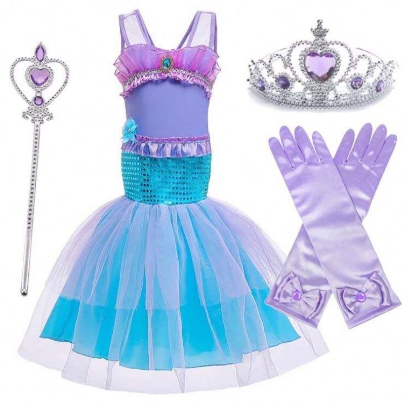 Princess Little Girls paljetter sjöjungfru klänning för flicka 6to7 år med smycken HCMM-006