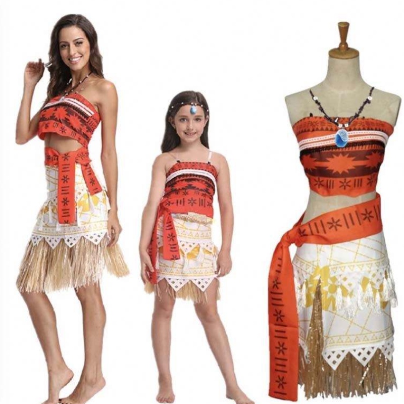 Halloween Party Adult Kids Cosplay Vaiana Princess Moana Vuxen Kostymklänning med halsband HCMO-005