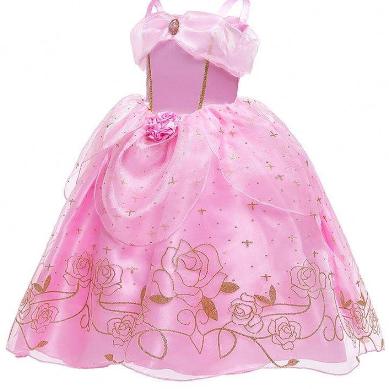 Barn prinsessan klänning flicka sommar fancy party kläder rosa prinsessan aurora kostym HCSP-012