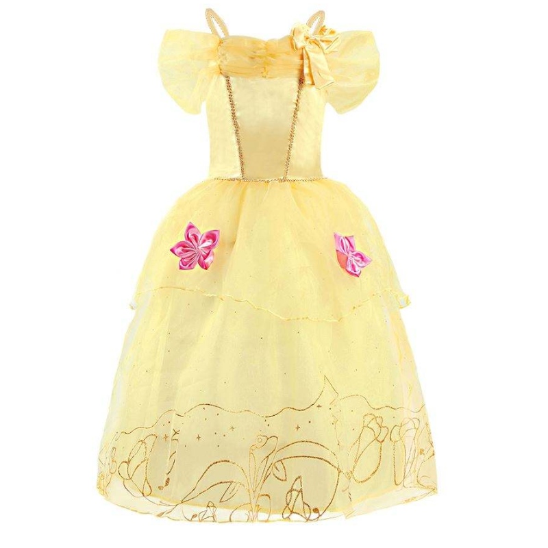 Halloween cosplay kostym barn belle aurora sofia sommar fancy födelsedagskläder baby flicka fancy rapunzel prinsessan klänning