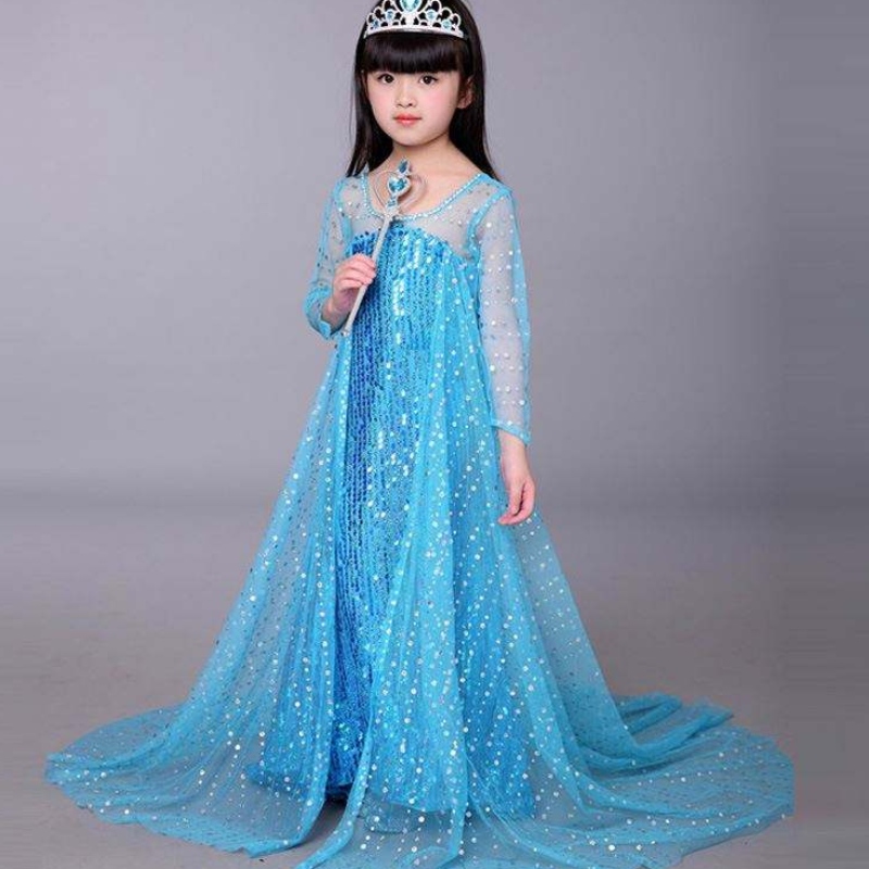 Baige Blue Elsa Sequined Girl Kids Halloween Cosplay Costume Elsa Ana Princess Dress