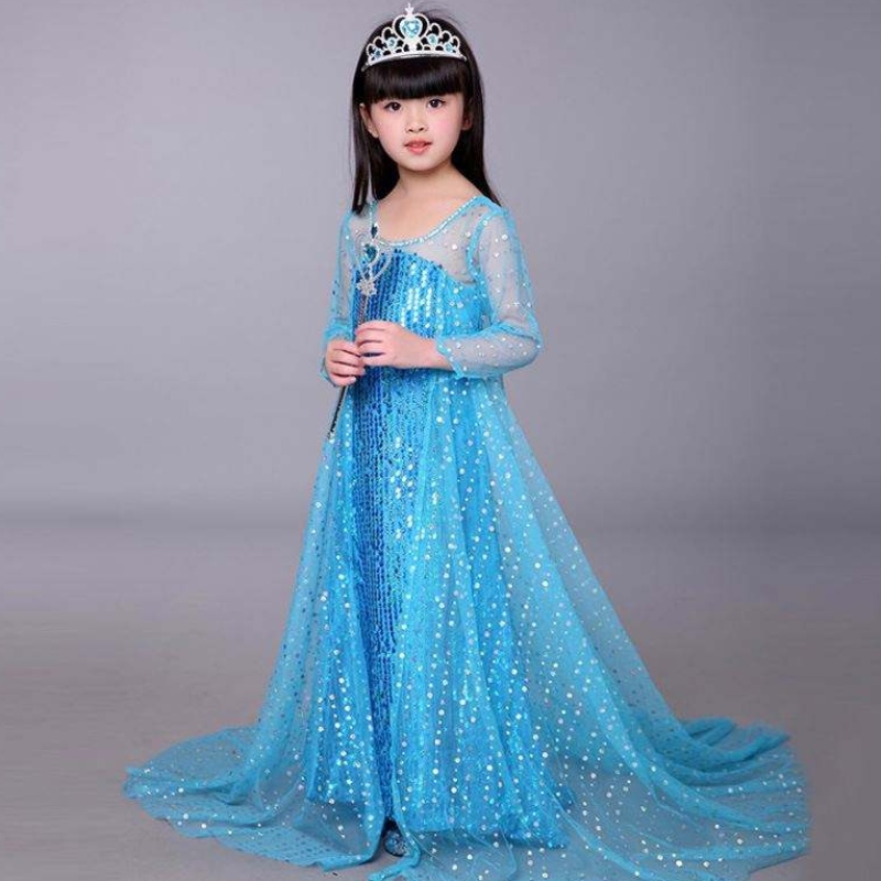 Baige Blue Elsa Sequined Girl Kids Halloween Cosplay Costume Elsa Ana Princess Dress