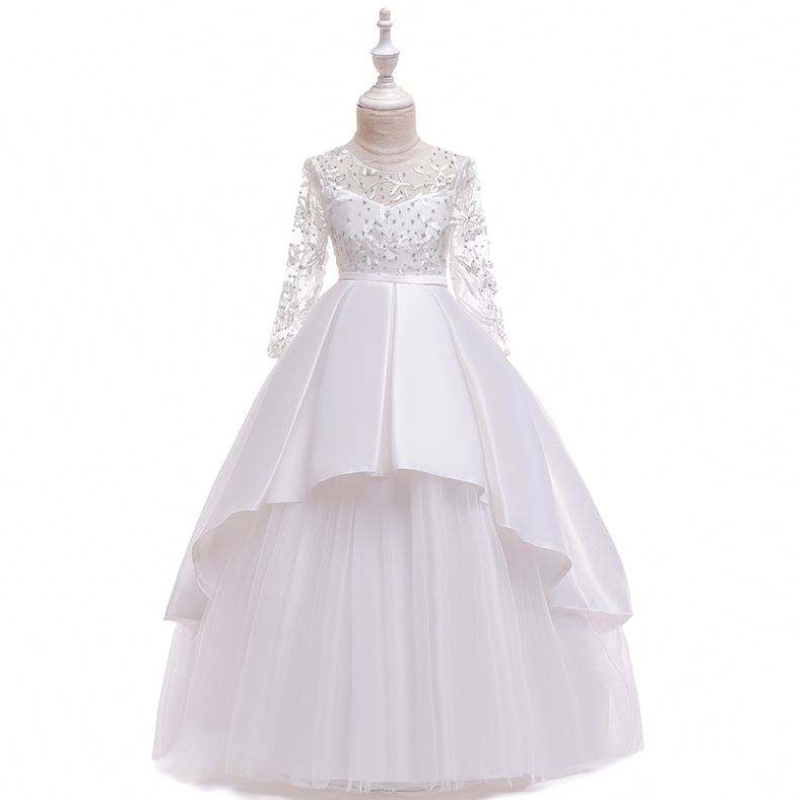 Boutique långärmad prinsessa aftonklänningar baby flicka födelsedag bröllop fest klänning med blommor lp-233