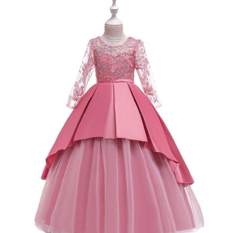 Boutique långärmad prinsessa aftonklänningar baby flicka födelsedag bröllop fest klänning med blommor lp-233