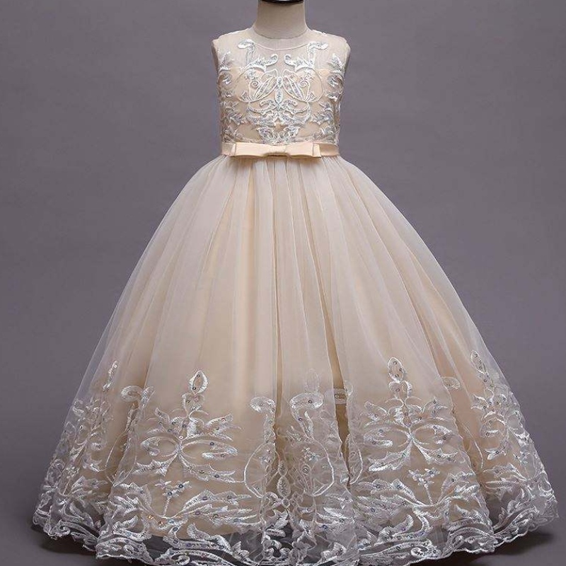 Baige Long Style Children Wedding Ball Glown Girls Frock Design Kids Party Wear Long Frock 9101