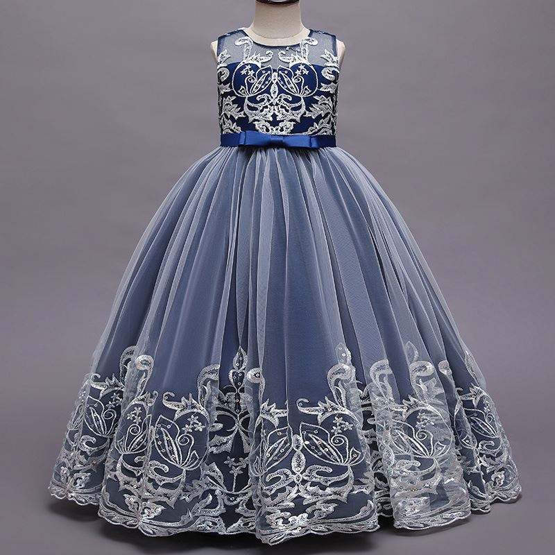 Baige Long Style Children Wedding Ball Glown Girls Frock Design Kids Party Wear Long Frock 9101