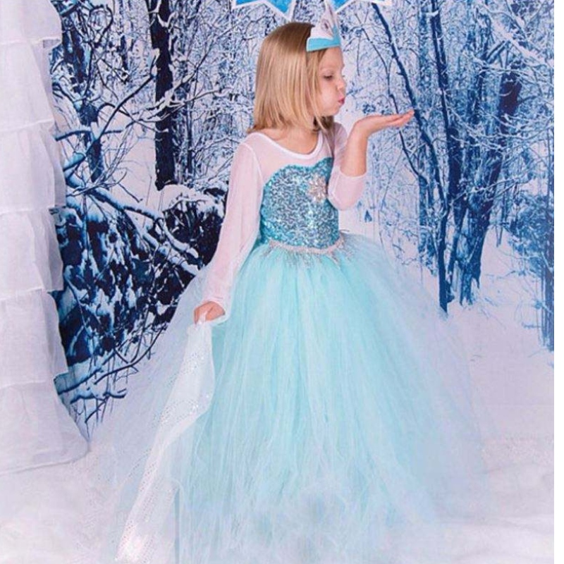 Fancy Baby Frocks Elsa Costume Christmas Halloween Party Dresses for Kids